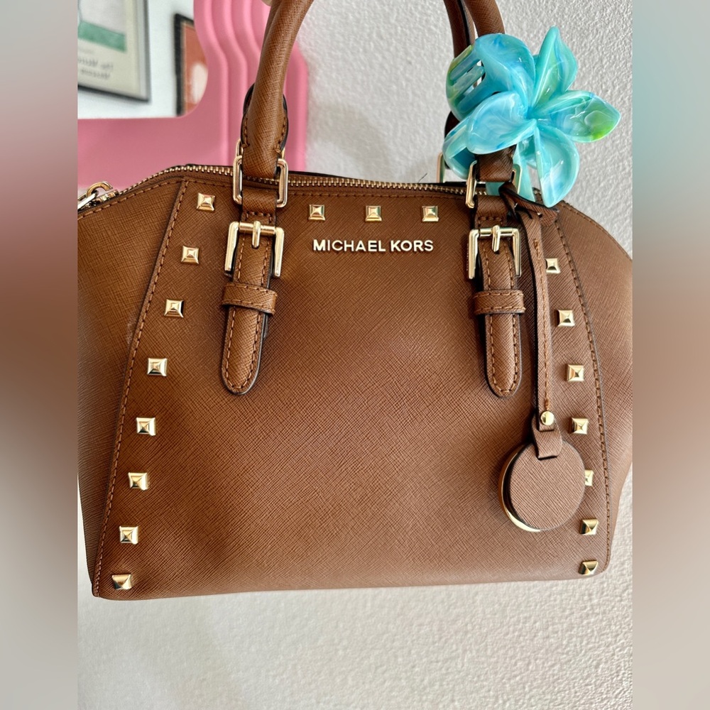 Michael Kors Studded Leather Ceossbody Bag in Brown With Gold Hardware